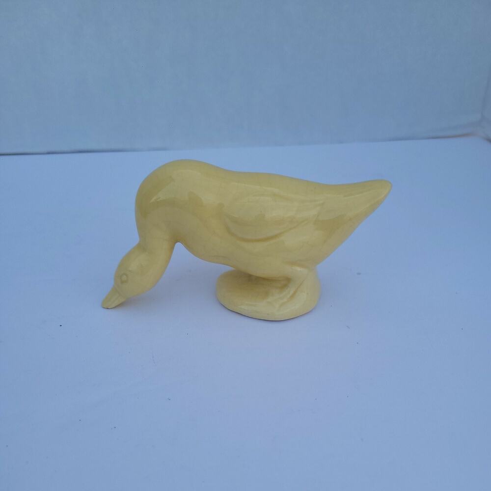 Vtg Ceramic Yellow Goose/Duck 2.5"Figurine Easter/Spring Decor Eating Grass